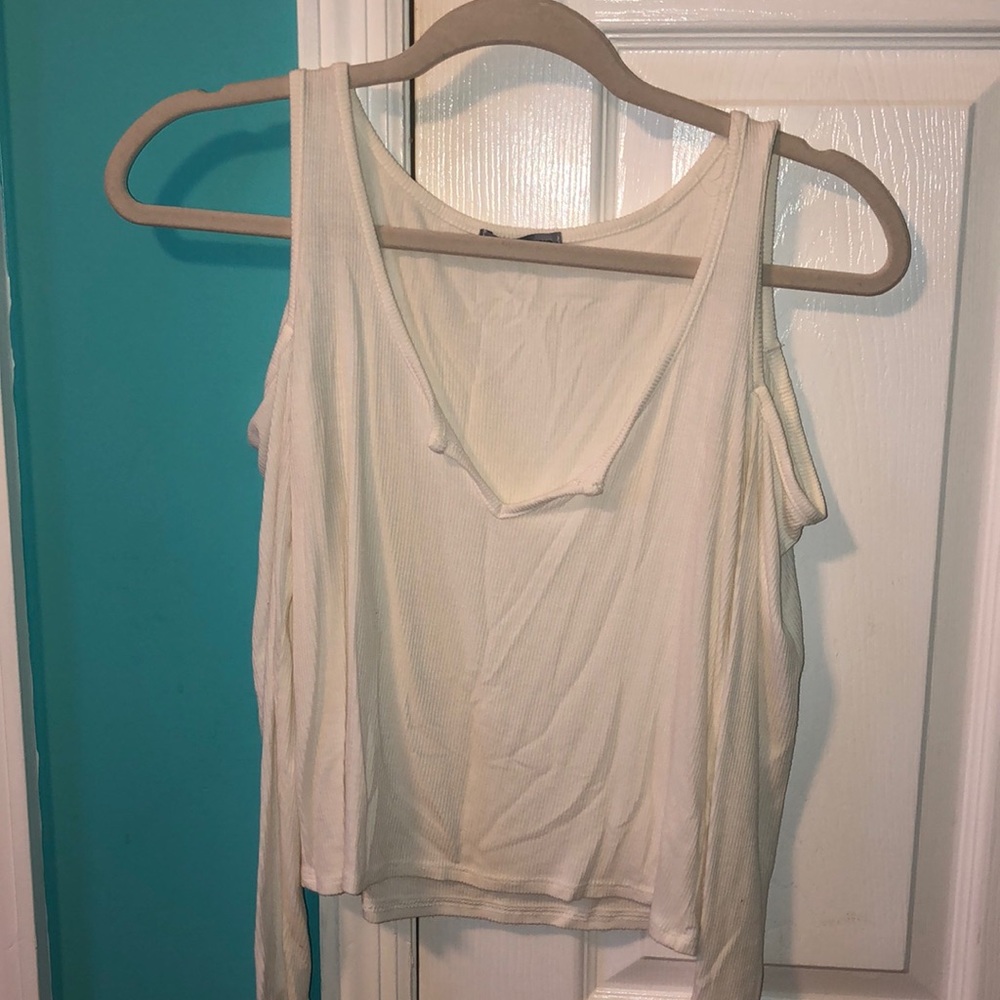 White long sleeve shoulder cut out